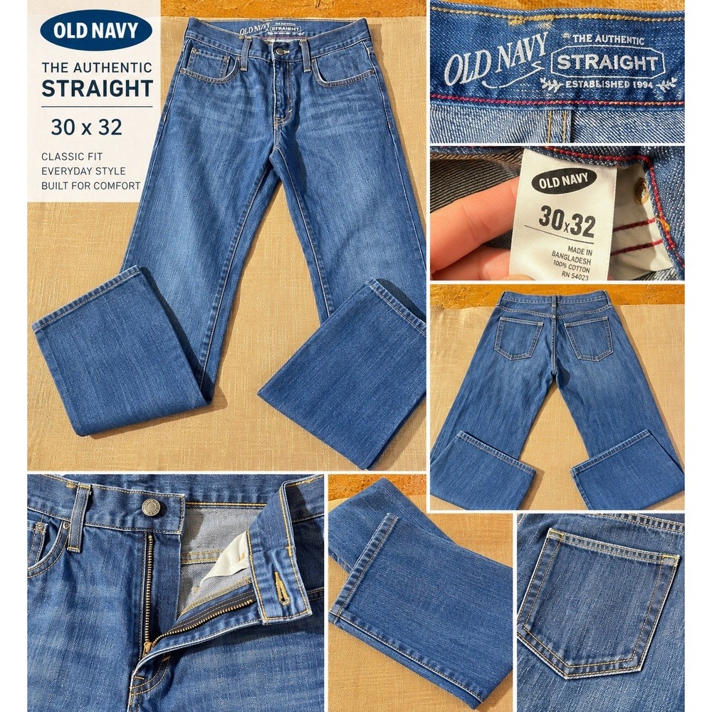 Old Navy Men’s The Authentic Straight Jeans 30x32 Blue Denim Medium Wash